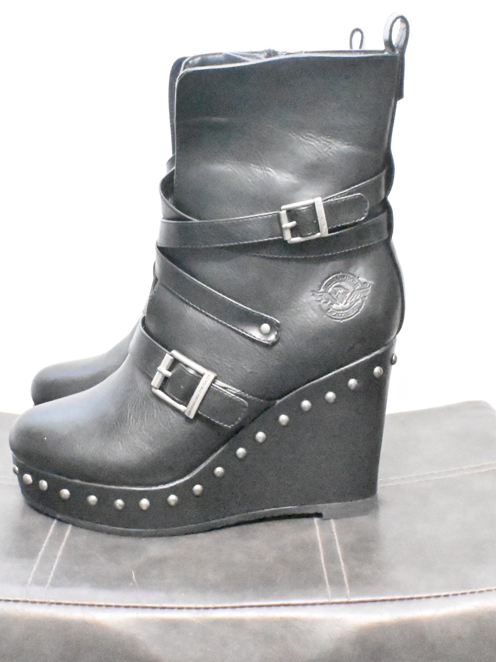 Milwaukee Leather Women's MBL9437 Black Wedge Boot Size 9